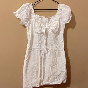 Off the Shoulder Tie-Front Swiss Dot Milkmaid Dress